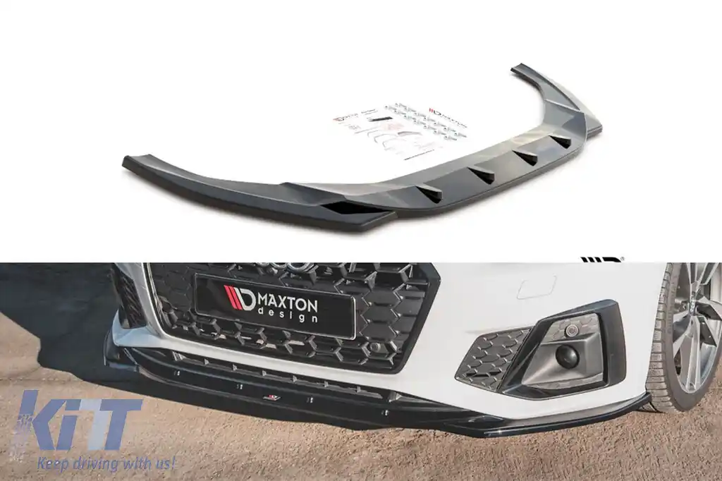 Spoiler Maxton Design versiunea 1 potrivit pentru bara frontală S5, S-Line a Audi A5 F5 după 2019, lac negru