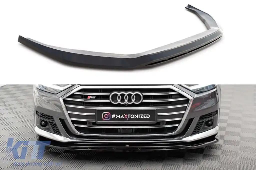Spoiler Maxton Design versiunea 1 potrivit pentru bara frontală a Audi S8 D5, A8 S line D5 2019-2021, lac negru
