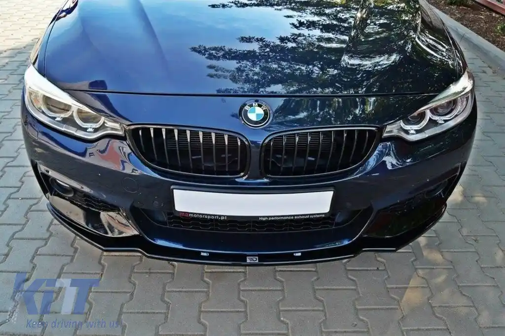 Spoiler Maxton Design versiunea 1 potrivit pentru bara frontală M Technik la BMW seria 4 F32 după 2013, lac negru