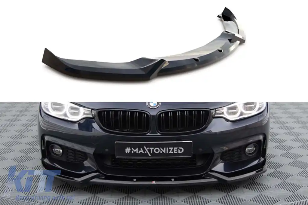 Spoiler Maxton Design versiunea 1 potrivit pentru bara frontală a BMW Seria 4 Gran Coupe F36 cu pachet M 2014-2017, lac negru
