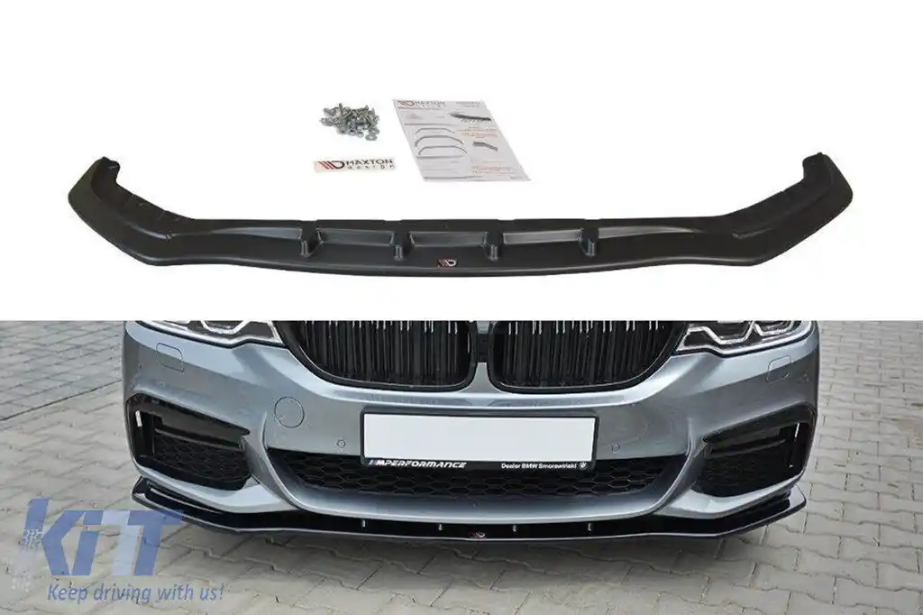 Spoiler Maxton Design versiunea 1 potrivit pentru bara de protecție frontală M Technik pe BMW Seria 5 G30, G31 după 2017, lac negru