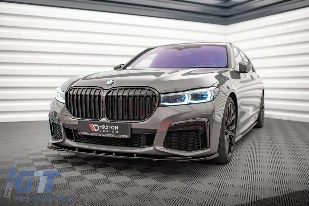 Spoiler Maxton Design versiunea 1 potrivit pentru bara de protecție frontală M pe BMW 7 G11 după 2019, lac negru
