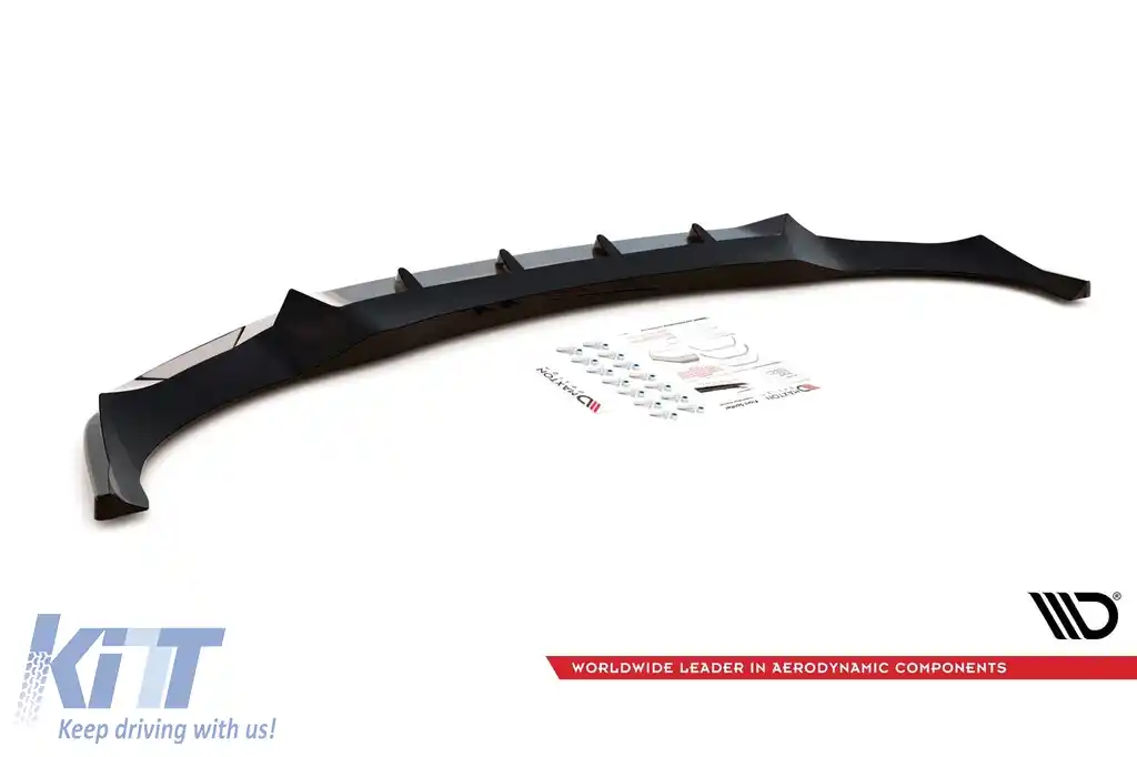 Spoiler Maxton Design versiunea 1 potrivit pentru bara de protecție M frontală pe BMW X6 G06 după 2019, lac negru