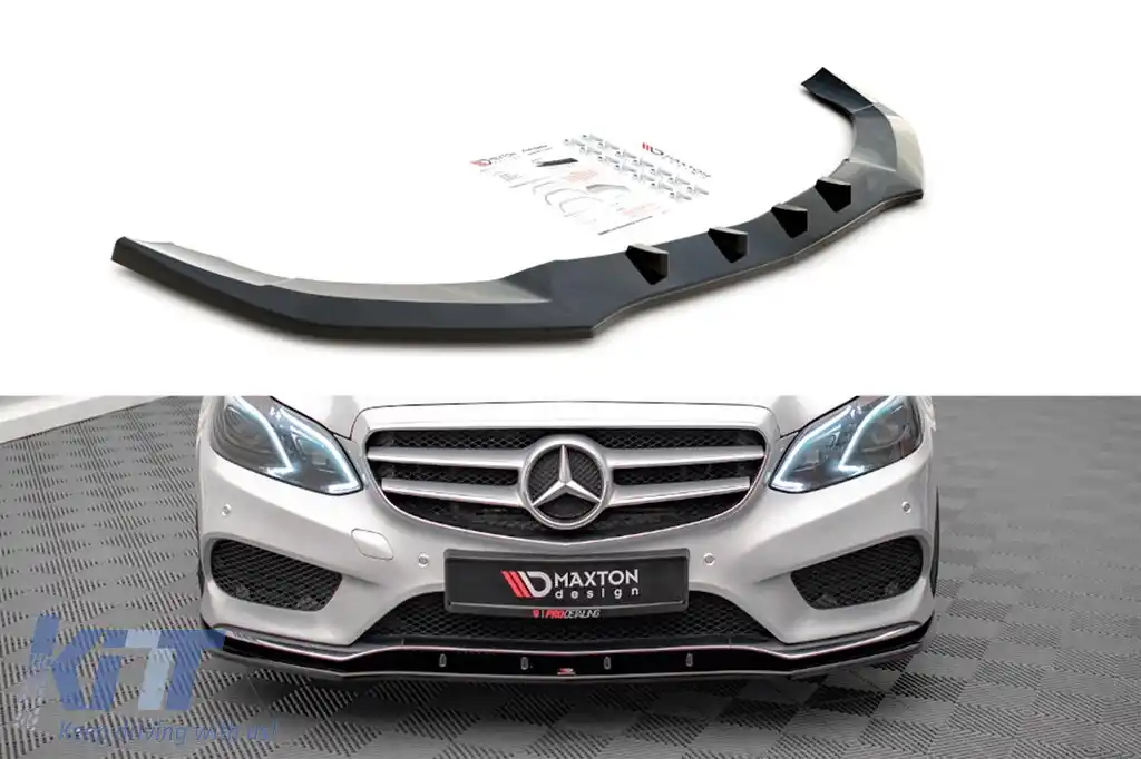 Spoiler Maxton Design versiunea 1 potrivit pentru bara de protecție sport A Design frontală pe Mercedes E-Class W212 sedan 2012-2016, lac negru