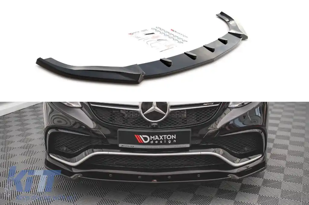 Spoiler Maxton Design versiunea 1 potrivit pentru bara de protecție frontală a Mercedes GLE Coupe C292 63AMG 2015-2019, lac negru