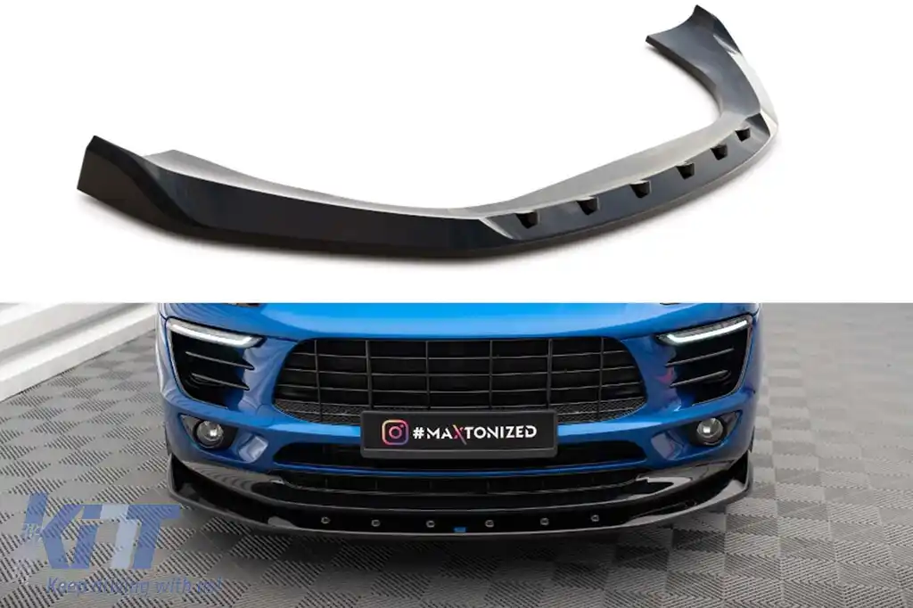 Spoiler Maxton Design versiunea 1 potrivit pentru bara frontală a Porsche Macan MK1 2014-2018, lac negru