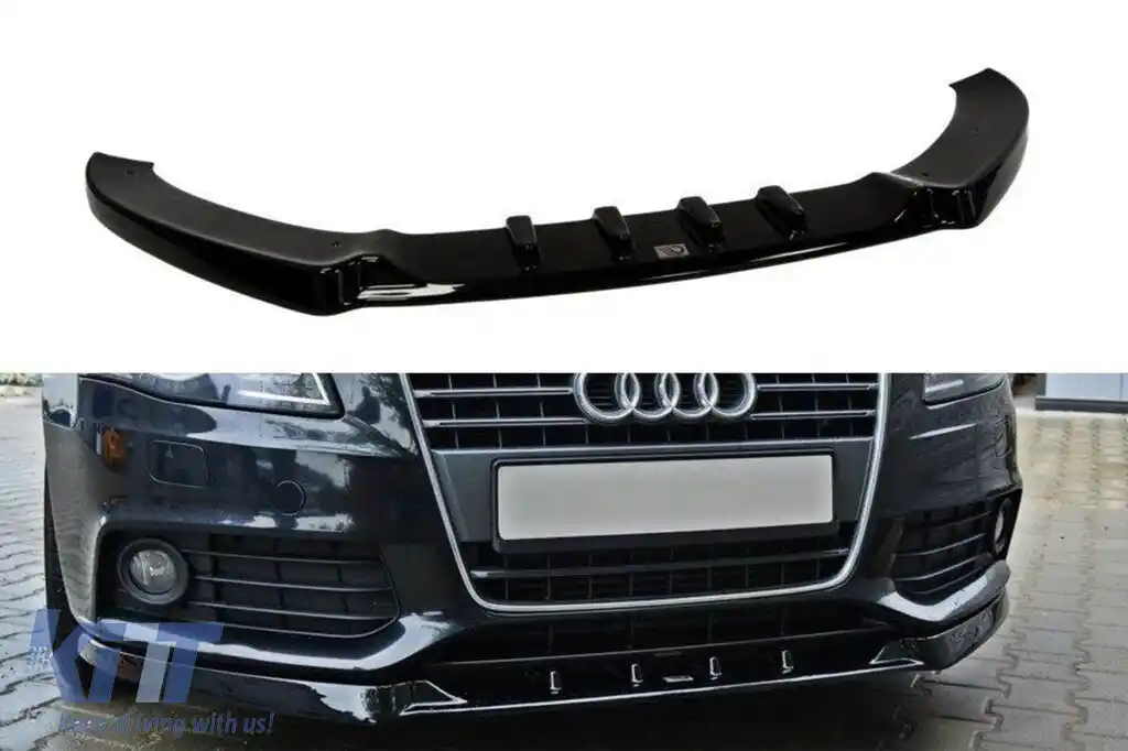 Spoiler Maxton Design versiunea 1 potrivit pentru bara frontală standard a Audi A4 B8 2007-2011, lac negru