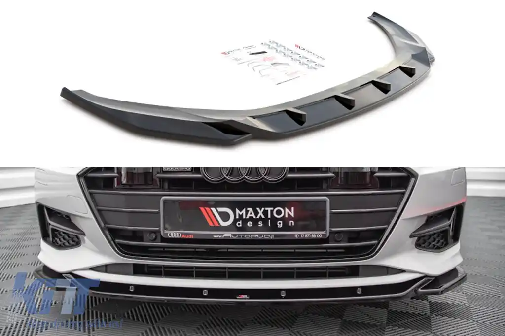 Spoiler Maxton Design versiunea 1 potrivit pentru bara frontală standard a Audi A7 C8 după 2018, lac negru