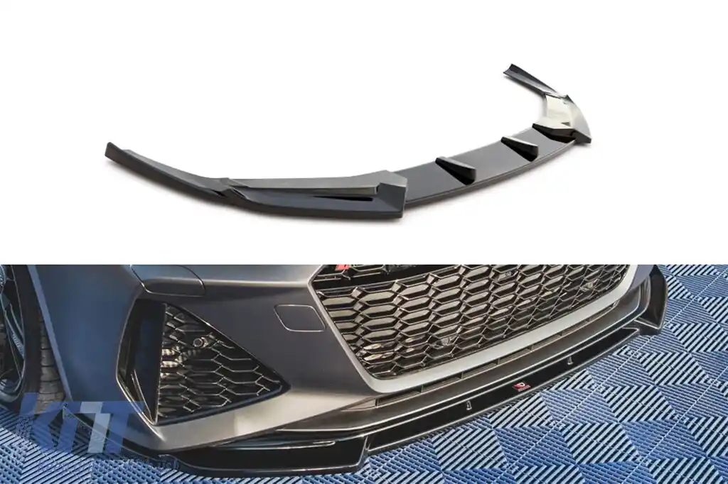 Spoiler Maxton Design versiunea 1 potrivit pentru bara frontală RS6, RS7 a Audi RS6, RS7 C8 2019-2023, lac negru
