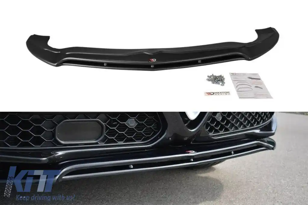 Spoiler Maxton Design versiunea 2 potrivit pentru bara frontală a Alfa Romeo Stelvio 2016-2020, lac negru