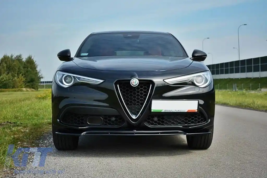Spoiler Maxton Design versiunea 2 potrivit pentru bara frontală a Alfa Romeo Stelvio 2016-2020, lac negru-image-6132182
