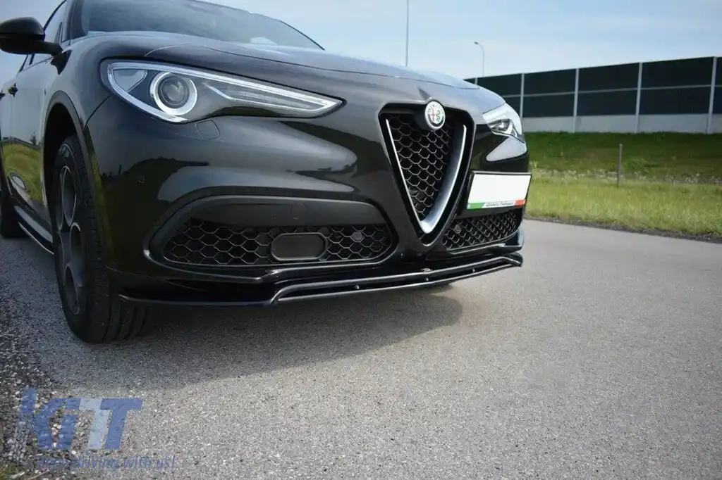 Spoiler Maxton Design versiunea 2 potrivit pentru bara frontală a Alfa Romeo Stelvio 2016-2020, lac negru-image-6132183