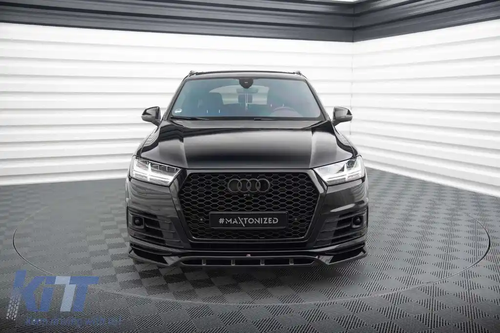 Spoiler Maxton Design versiunea 2 potrivit pentru bara frontală a Audi SQ7, Q7 S-Line 2016-2019, lac negru-image-6140567