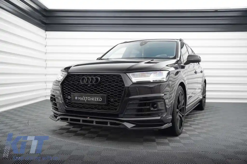 Spoiler Maxton Design versiunea 2 potrivit pentru bara frontală a Audi SQ7, Q7 S-Line 2016-2019, lac negru-image-6140568