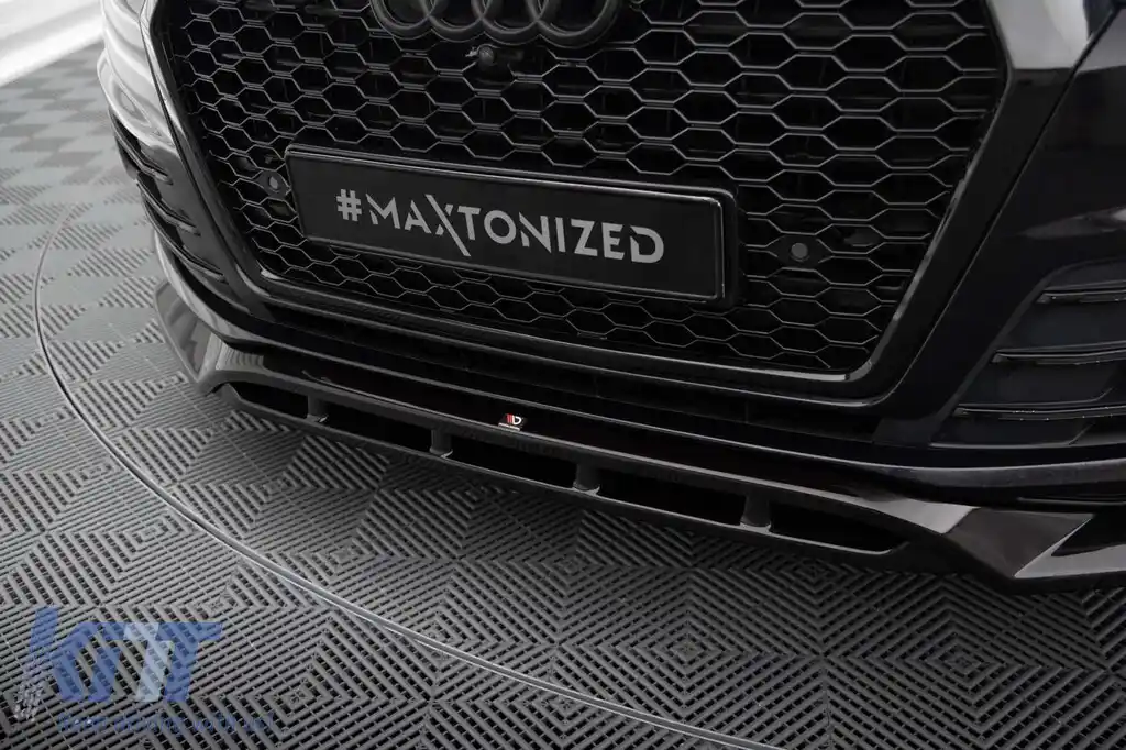 Spoiler Maxton Design versiunea 2 potrivit pentru bara frontală a Audi SQ7, Q7 S-Line 2016-2019, lac negru-image-6140569