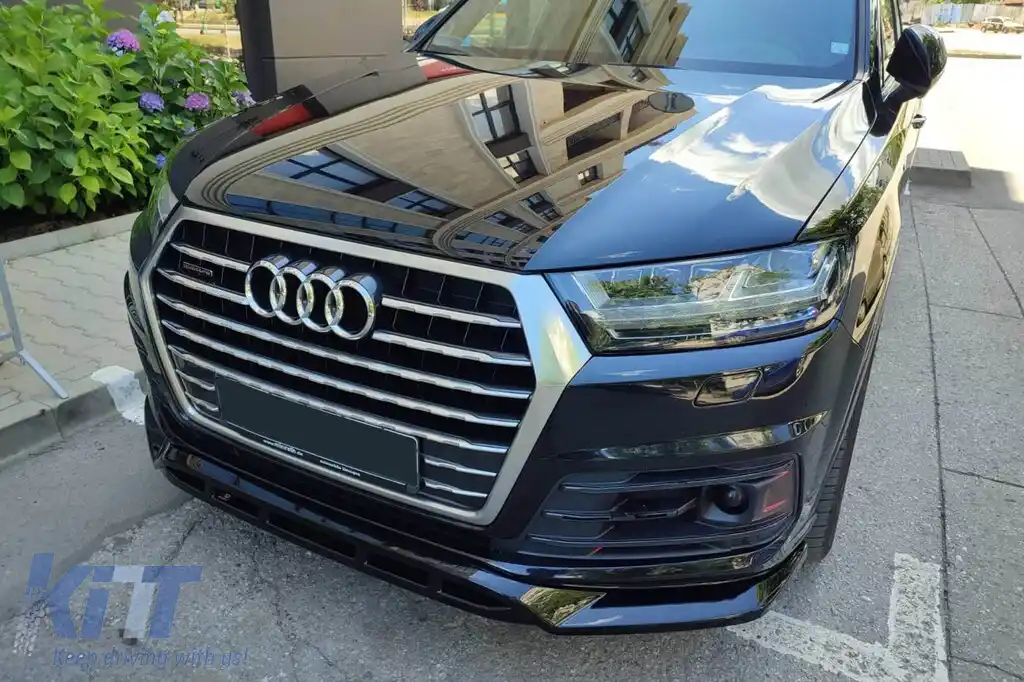 Spoiler Maxton Design versiunea 2 potrivit pentru bara frontală a Audi SQ7, Q7 S-Line 2016-2019, lac negru-image-6140570