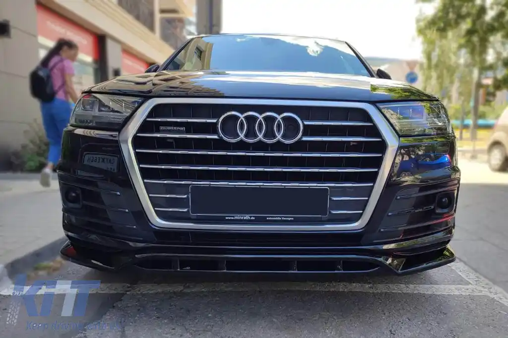 Spoiler Maxton Design versiunea 2 potrivit pentru bara frontală a Audi SQ7, Q7 S-Line 2016-2019, lac negru-image-6140572