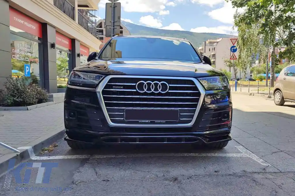 Spoiler Maxton Design versiunea 2 potrivit pentru bara frontală a Audi SQ7, Q7 S-Line 2016-2019, lac negru-image-6140573