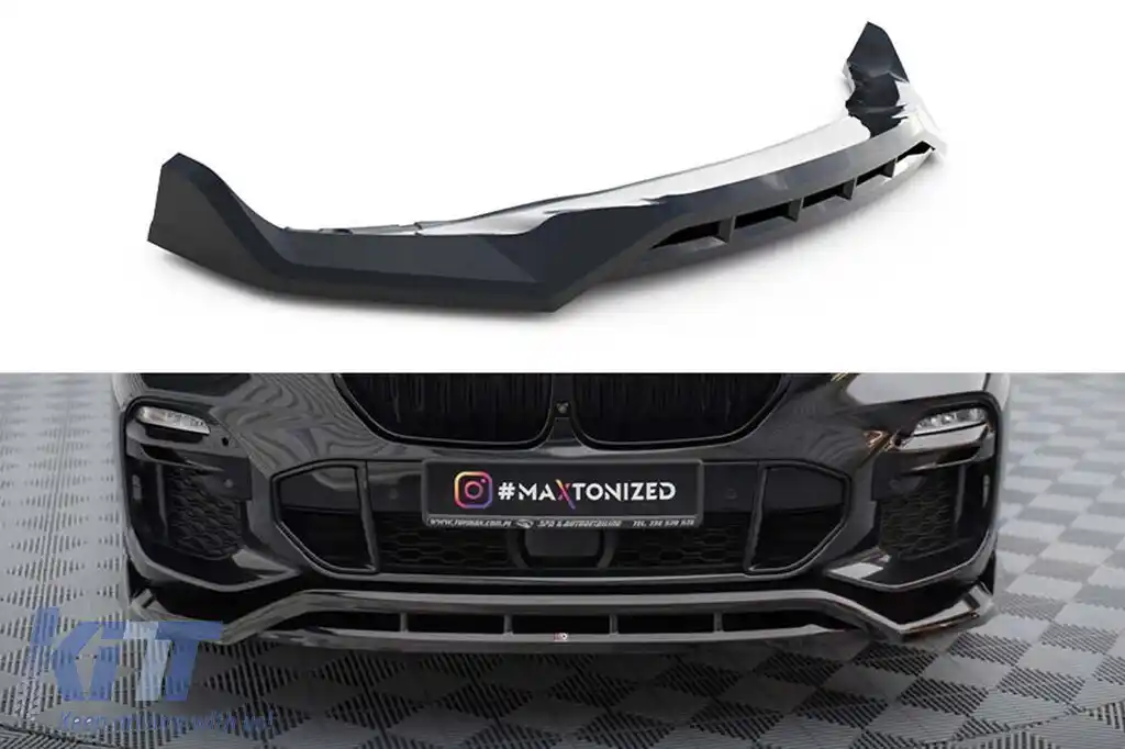 Spoiler Maxton Design versiunea 2 potrivit pentru bara frontală a BMW X5 G05 cu pachet M 2018-2023, lac negru