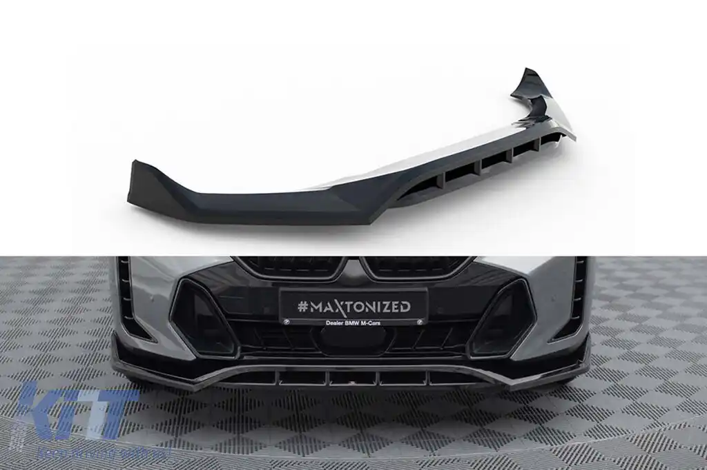 Spoiler Maxton Design versiunea 2 potrivit pentru bara de protecție frontală M a BMW X6 G06 după 2023, lac negru
