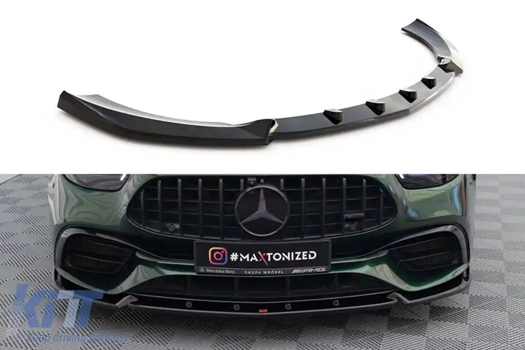 Spoiler Maxton Design versiunea 2 potrivit pentru bara de protecție frontală A Design pe Mercedes E63 W213 după 2021, lac negru