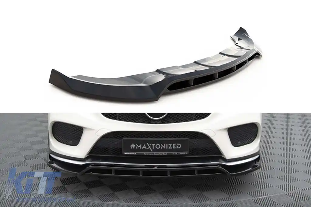 Spoiler Maxton Design versiunea 2 potrivit pentru bara frontală a Mercedes GLE Coupe 43 A Design, A Design-Line C292 2015-2019, lac negru