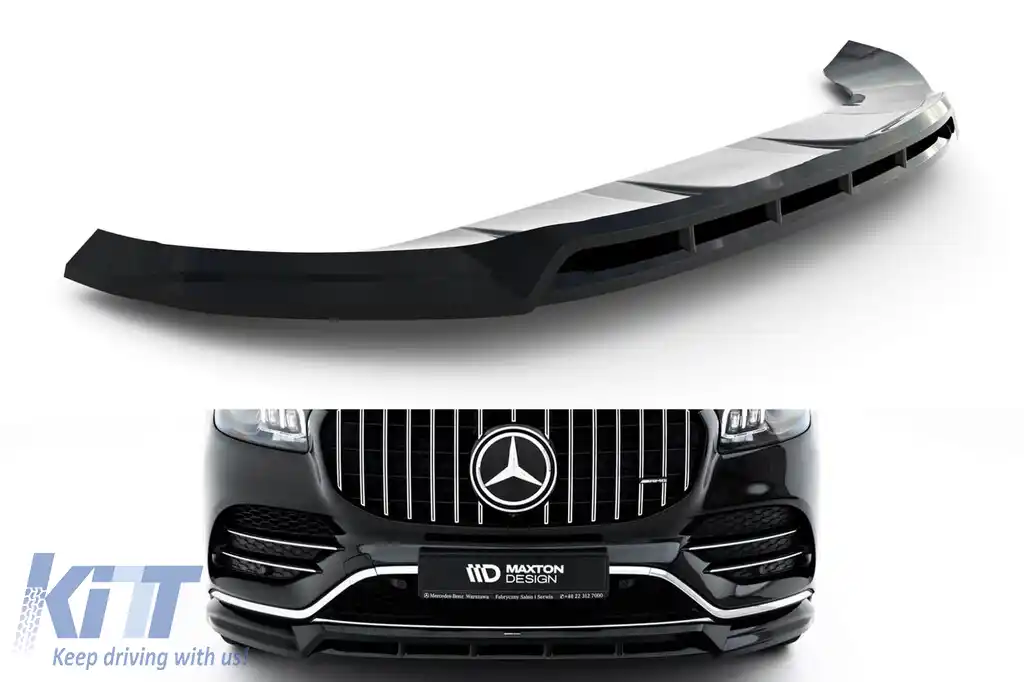 Spoiler Maxton Design versiunea 2 potrivit pentru bara de protecție frontală A Design-Line pe Mercedes-Benz GLS X167 2019-2023, lac negru