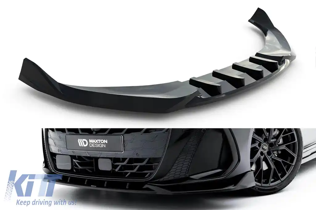 Spoiler Maxton Design versiunea 2 potrivit pentru bara de protecție frontală S-line a Audi A6 S-Line C9 Avant după 2025, lac negru