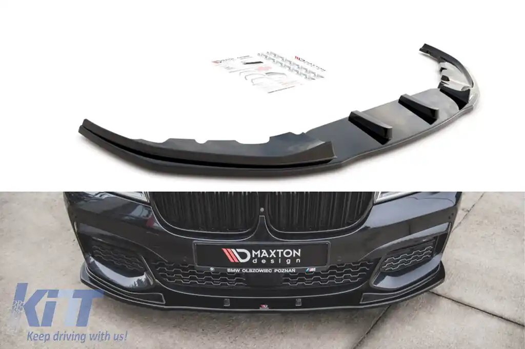 Spoiler Maxton Design versiunea 2 potrivit pentru bara de protecție frontală M-Technik pe BMW Seria 7 G11 2015-2018, lac negru