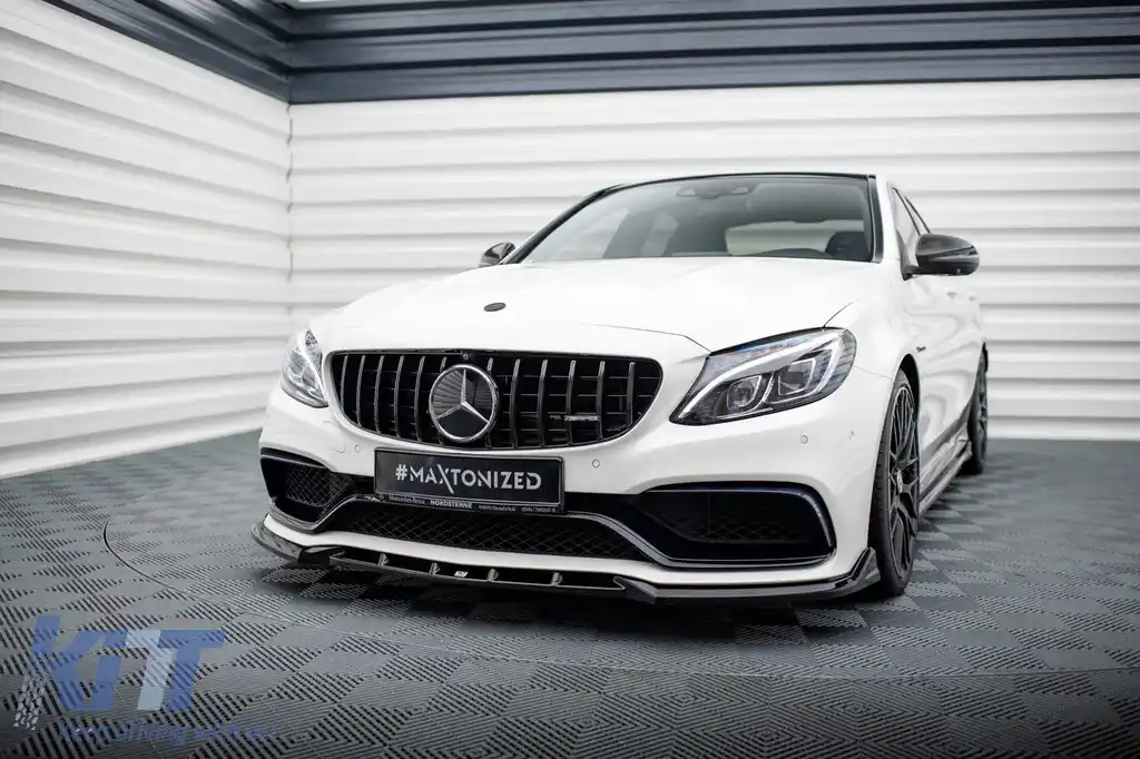 Spoiler Maxton Design versiunea 2 potrivit pentru bara de protecție frontală A Design pe Mercedes C63 W205 sedan, S205 break 2015-2018, lac negru-image-6238863