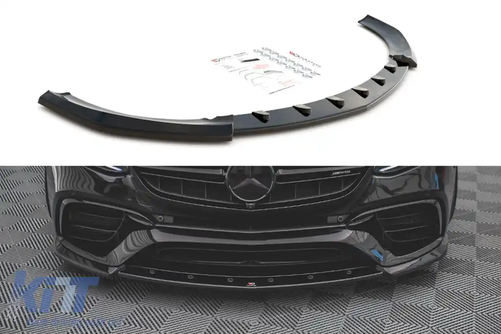 Spoiler Maxton Design versiunea 3 potrivit pentru bara de protecție frontală A Design pe Mercedes E-Class W213, S213 2017-2021, lac negru