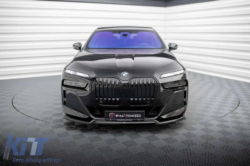 Spoiler Maxton Design versiunea 3 potrivit pentru bara de protecție frontală M a BMW Seria 7, M760E G70 după 2022, lac negru