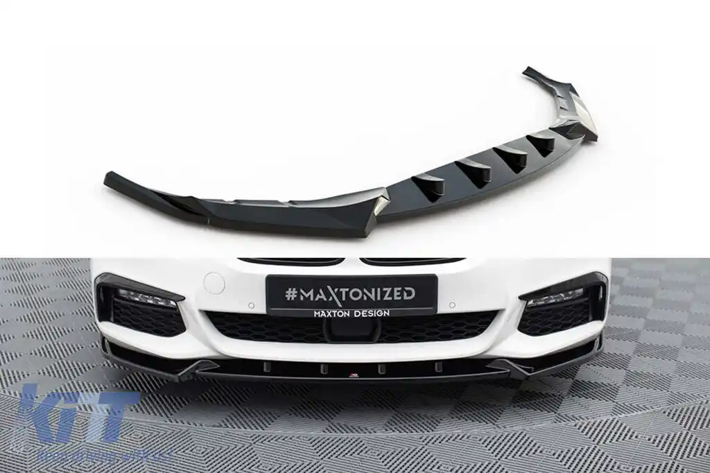 Spoiler Maxton Design versiunea 4 potrivit pentru bara de protecție frontală M a BMW Seria 5 G30 sedan, G31 break 2017-2020, lac negru
