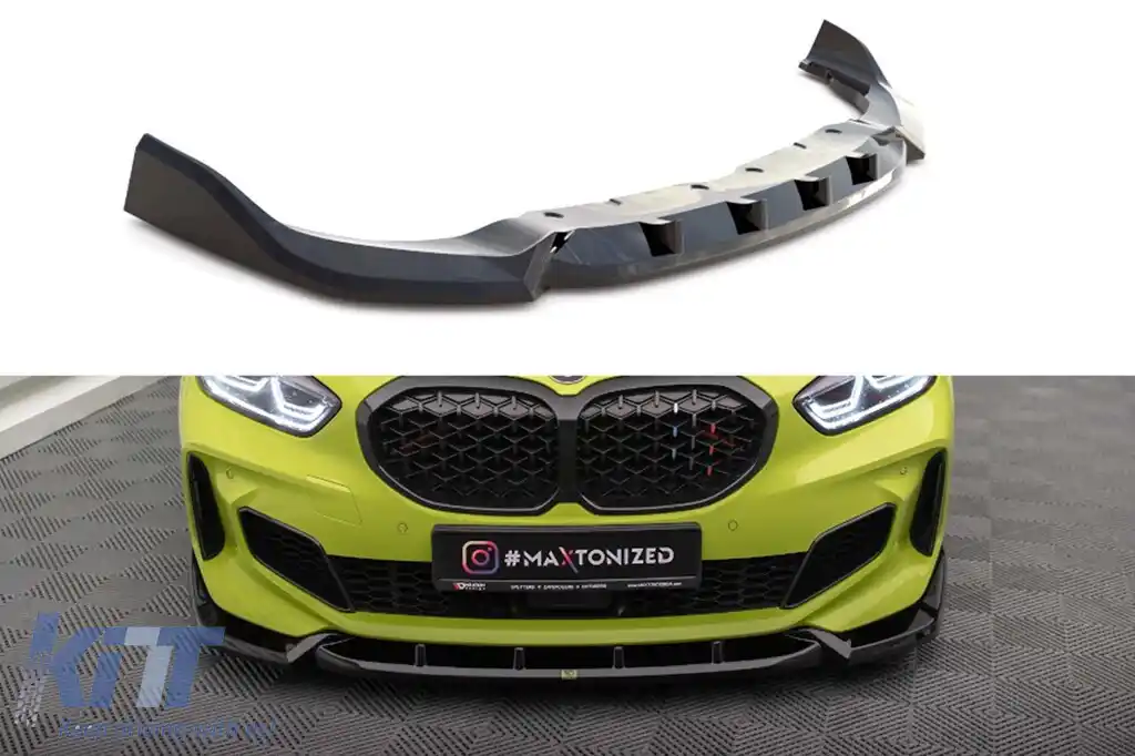 Spoiler Maxton Design versiunea 7 potrivit pentru bara de protecție frontală M a BMW Seria 1 F40, M135I după 2019, lac negru