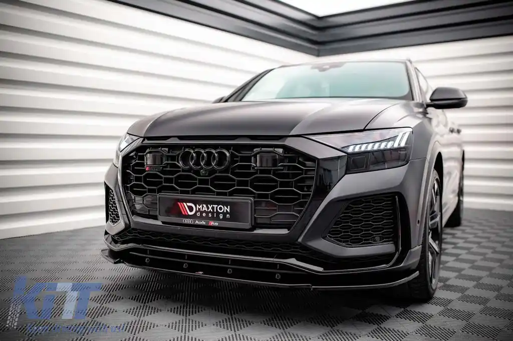 Spoiler pentru bara de protecție frontală Maxton Design versiunea 1 potrivit pentru Audi RSQ8 MK1 după 2019, luciu negru