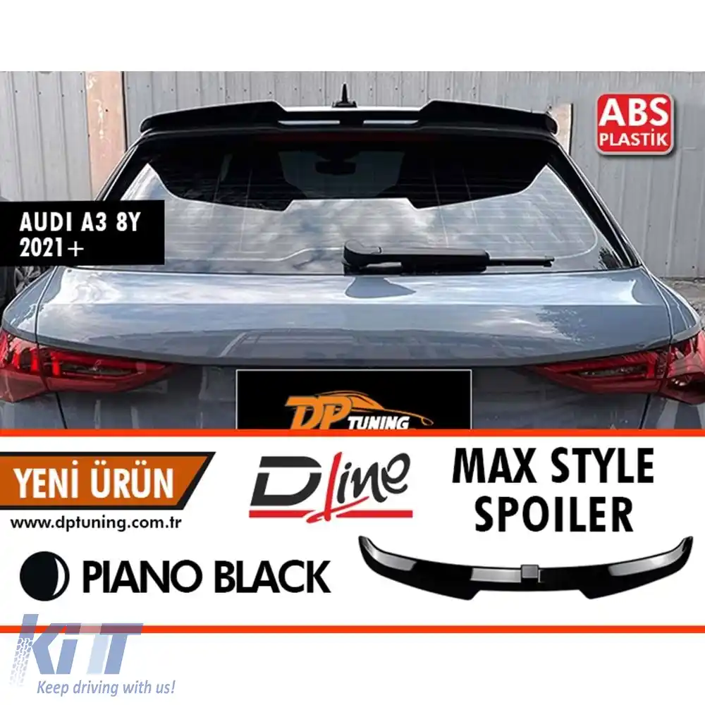 image-65-Spoiler spate stil Sline potrivit pentru A3 8Y hatchback, negru lucios, ABS / 2021 -