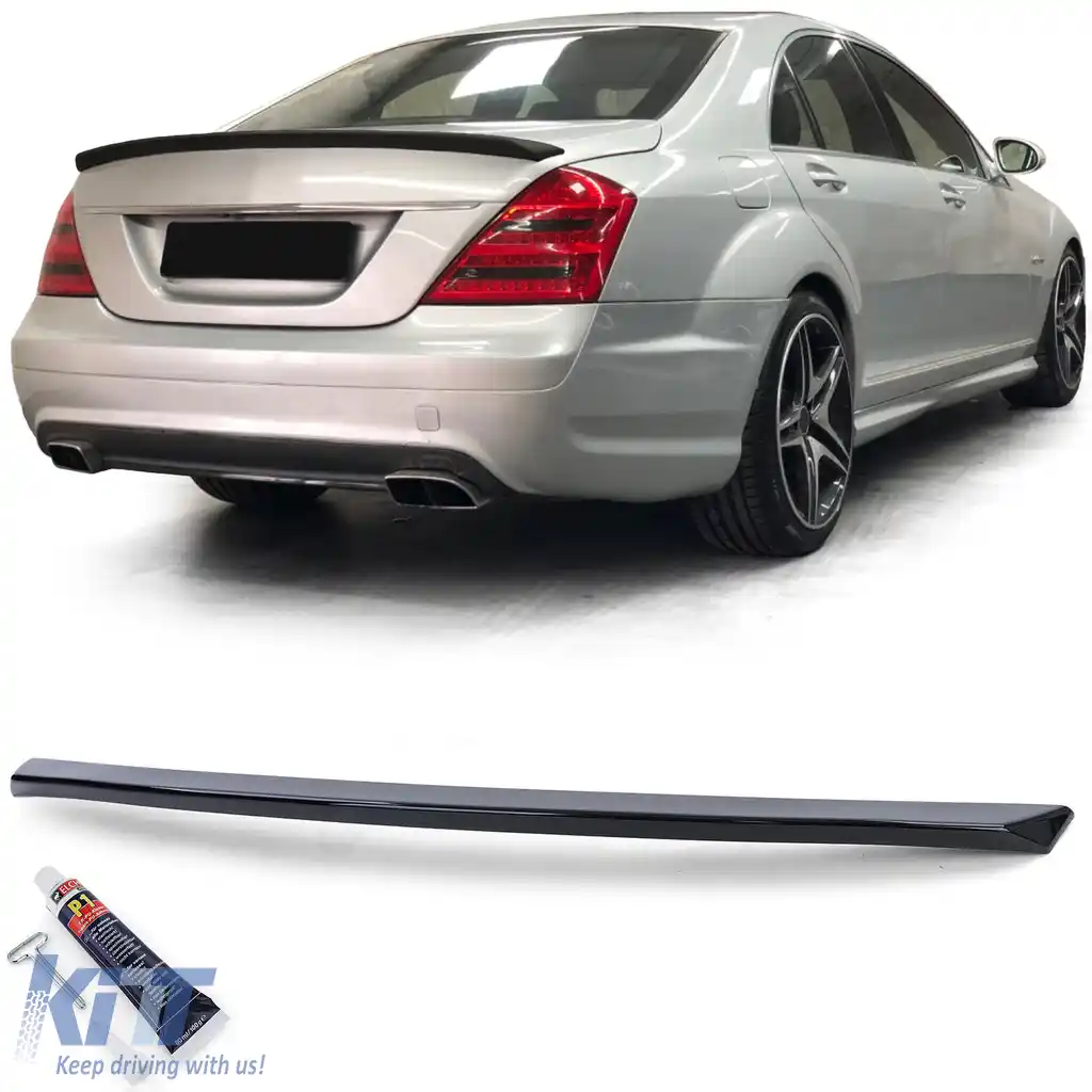 Spoiler sportiv posterior lipă negru lucios cu ABE, potrivit pentru Mercedes S-Class W221 05-09