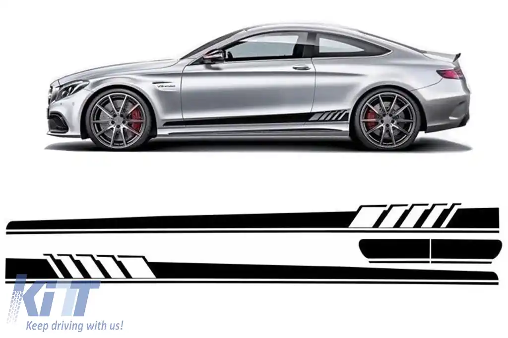 Stickere Laterale compatibil cu Mercedes C-Class C205 Coupe A205 Cabriolet (2014-up) C63 Design Negru Lucios