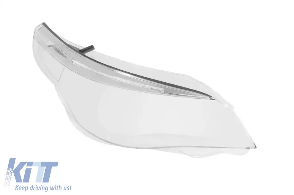 Sticlă dreaptă pentru faruri potrivită pentru BMW Seria 5 E60, E61 2003-2007 cu bandă LED și garnitură cromată