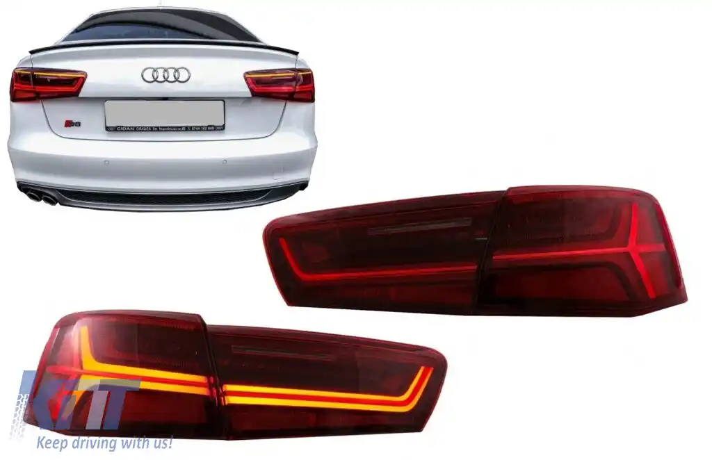 Stopuri Full LED compatibil cu Audi A6 4G C7 (2011-2014) Red Clear Facelift Design Semnalizare Secventiala-image-6073814