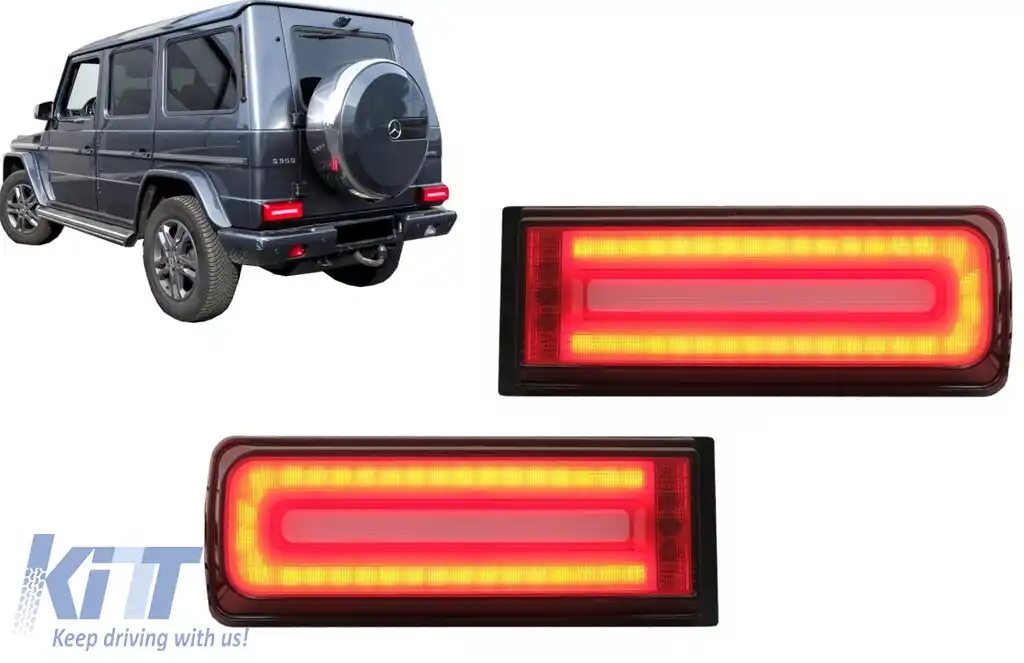 Stopuri Full LED compatibil cu Mercedes G-Class W463 (2008-2017) Facelift 2018 Design LED Dinamic Secvential Rosu Fumuriu