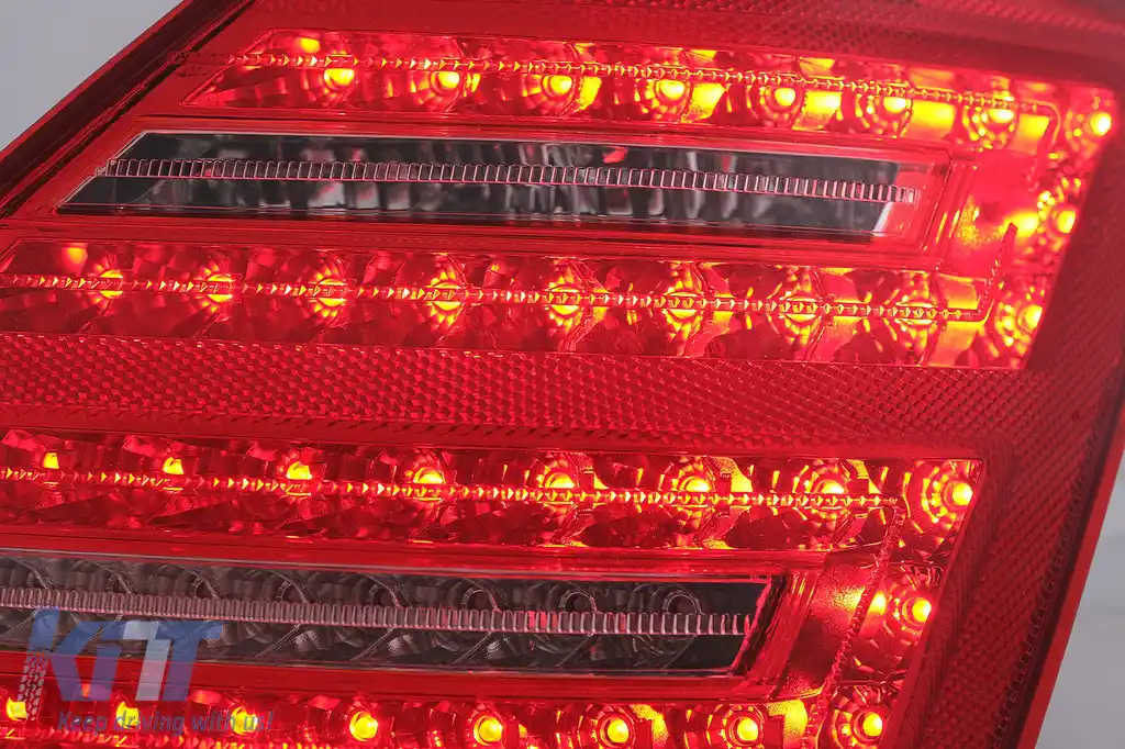 Stopuri Full LED compatibil cu Mercedes S-Class W221 (2005-2009) Facelift Design Rosu Clar cu Semnal Dinamic Secvential-image-6092535