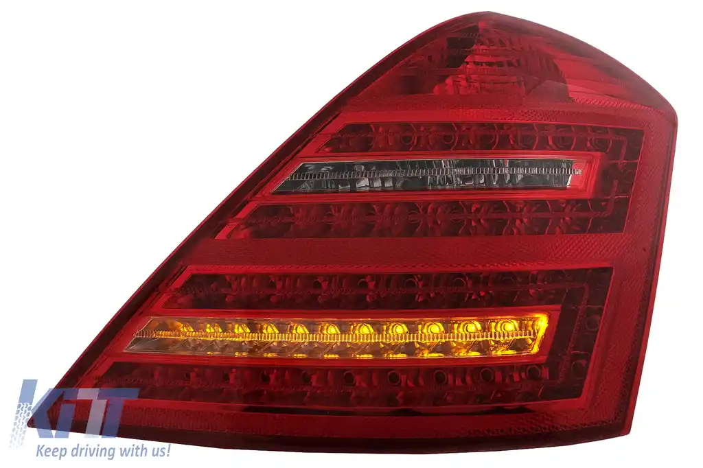 Stopuri Full LED compatibil cu Mercedes S-Class W221 (2005-2009) Facelift Design Rosu Clar cu Semnal Dinamic Secvential-image-6092536