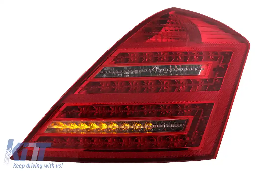 Stopuri Full LED compatibil cu Mercedes S-Class W221 (2005-2009) Facelift Design Rosu Clar cu Semnal Dinamic Secvential-image-6092538
