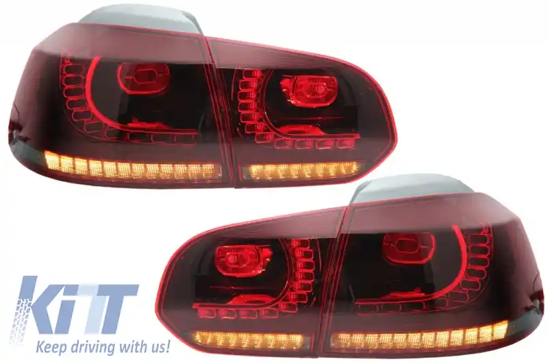 Stopuri Full LED compatibil cu VW Golf 6 VI (2008-2013) R20 Design Rosu Fumuriu cu Semnal Dinamic