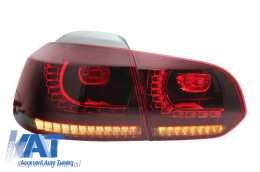 Stopuri Full LED compatibil cu VW Golf 6 VI (2008-2013) R20 Design Rosu Fumuriu cu Semnal Dinamic-image-6037395