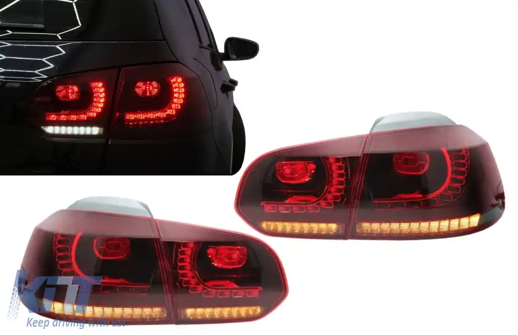 Stopuri Full LED compatibil cu VW Golf 6 VI (2008-2013) R20 Design Rosu Fumuriu cu Semnal Dinamic