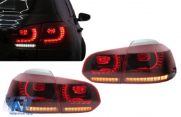 Stopuri Full LED compatibil cu VW Golf 6 VI (2008-2013) R20 Design Rosu Fumuriu cu Semnal Dinamic-image-6089309