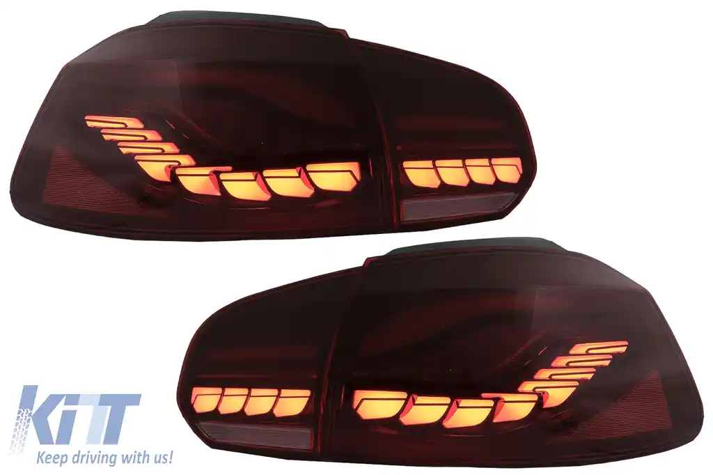 Stopuri Full LED compatibil cu VW Golf 6 VI (2008-2013) Rosu Fumuriu cu Semnal Dinamic