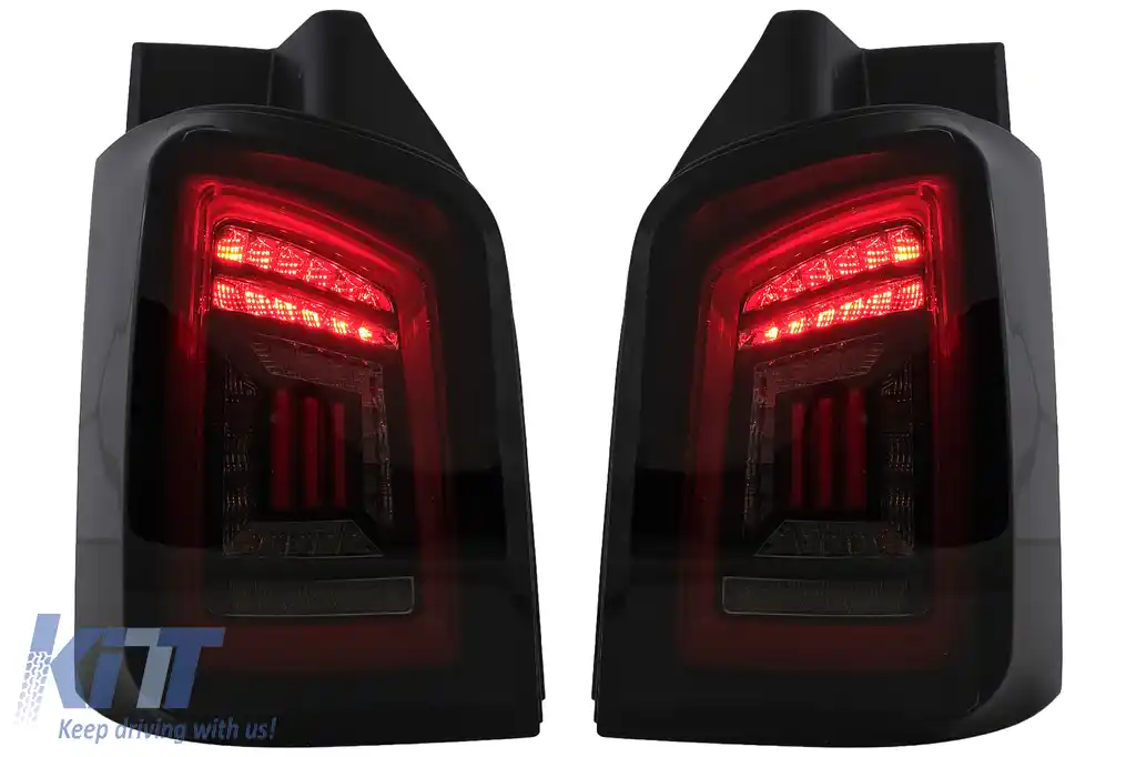 Stopuri Full LED compatibil cu VW Transporter T5 (2003-2009) Negru Fumuriu Semnal Dinamic-image-6099571